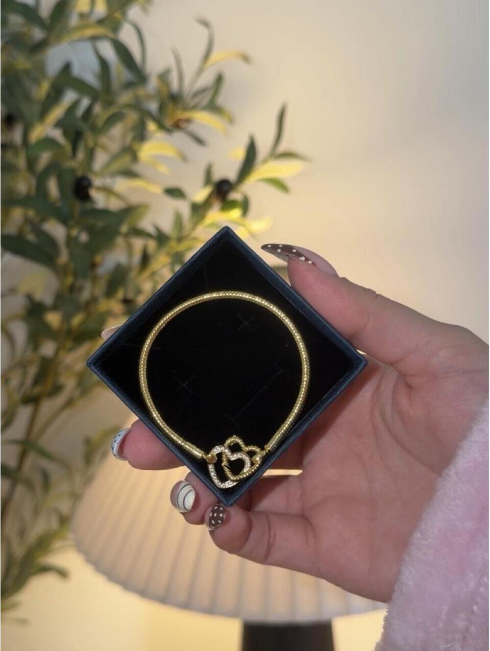 14K Gold Plated Interlocking Hearts Snake Chain Bracelet